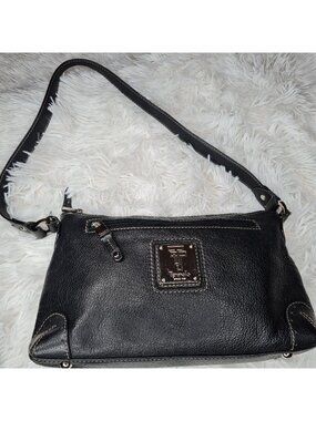 Tignanello Shoulder Black Small Pebbled Leather Handbag Purse Bottom Studs